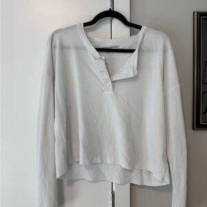 American Eagle Outfitters White Henley Top Cropped